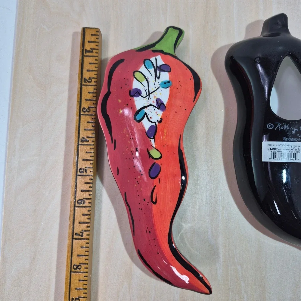 Bella Casa Kathryn‎ Young by Ganz Ceramic Red Chili Pepper Wall Decor Set of 2